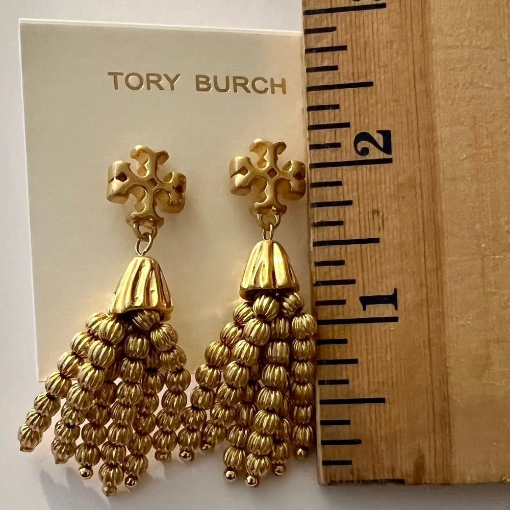 Tory Burch Gold Beaded Tassel Earrings